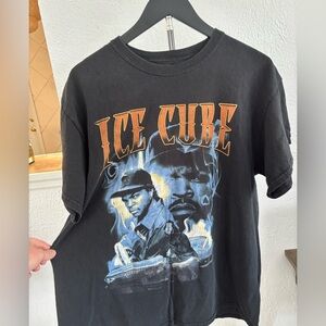 Ice Cube Black Vintage Graphic Tee with Orange & Blue Print